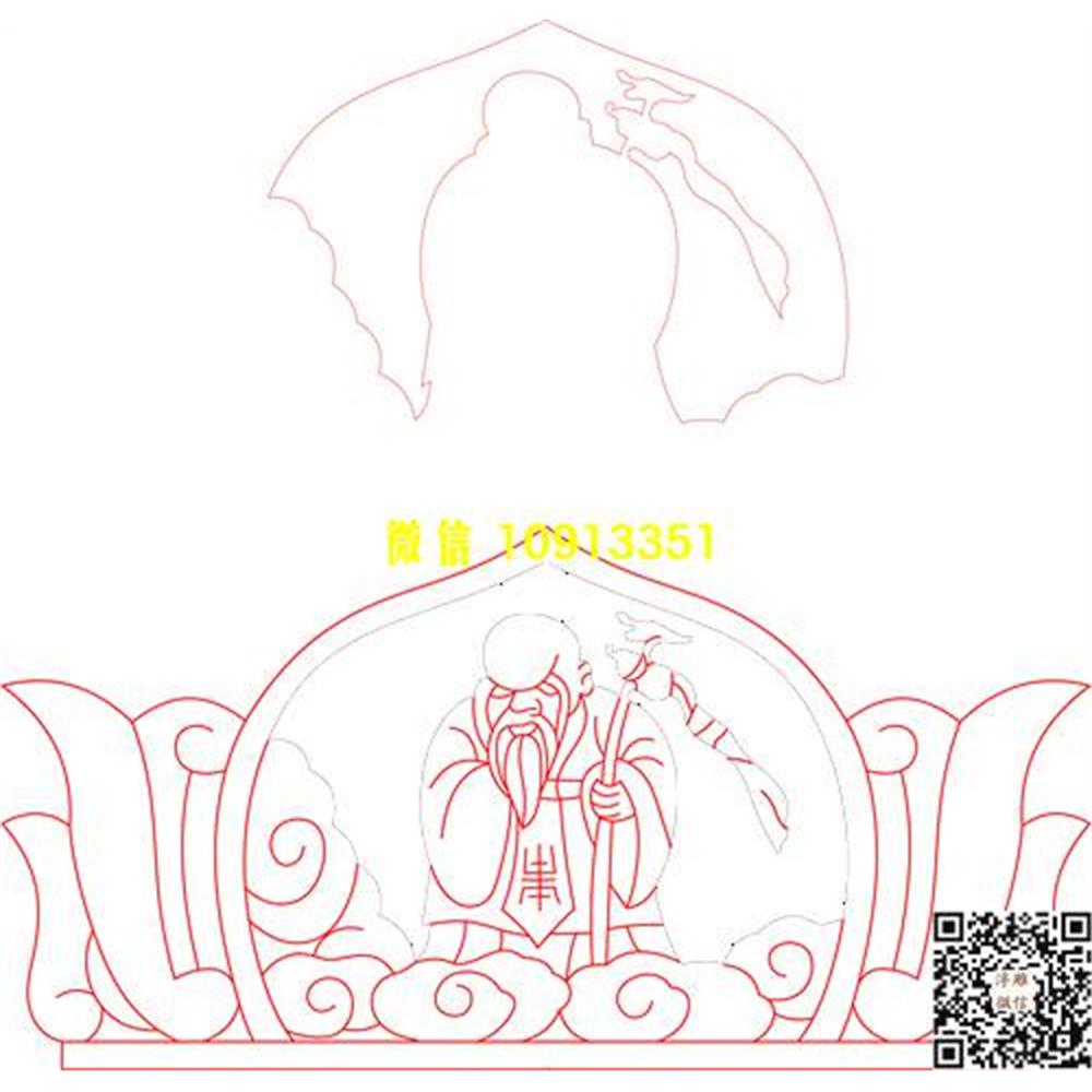 精雕图38寿星老人墓碑碑头精雕图线雕图线条图单线铣底图_电脑雕刻plt文泰矢量图精雕图浮雕图